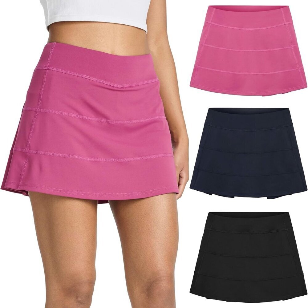 Women's Pleated Active Skort 14" High Waisted Shorts Pockets For Tennis Golf Run
